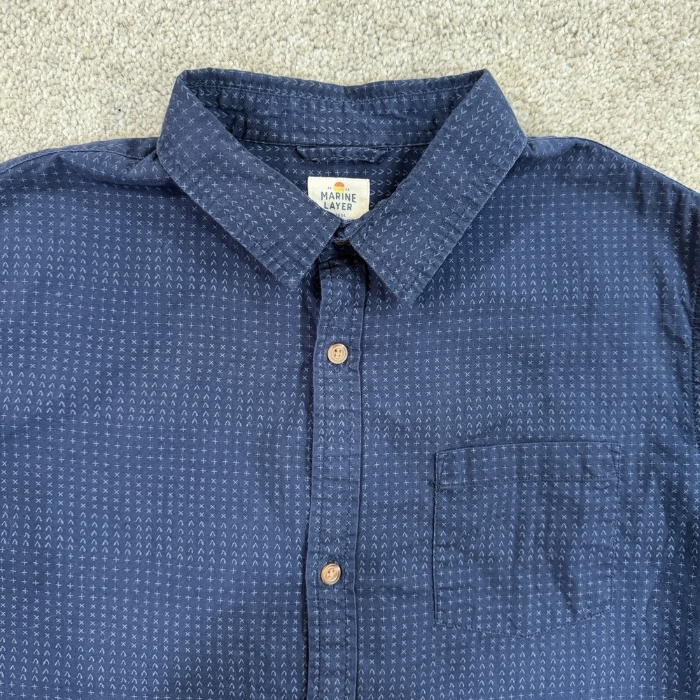 Marine Layer Short‎ Sleeve Button Up Shirt M Blue Casual Summer Cotton Beach